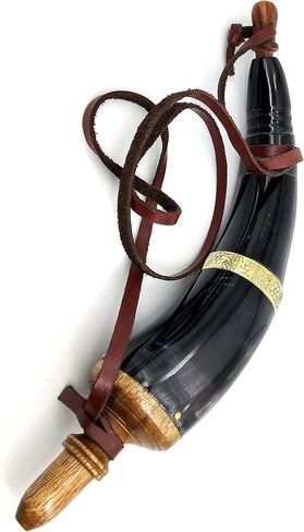 5MoonSun5's Hand Carved Powder Horn with Leather Strap and Brass ring for Civil War Re-Enactment Colonial Black Powder Civil War Repro Revolutionary - Mountain Man in Kuwait
