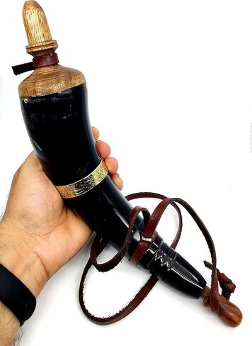 5MoonSun5's Hand Carved Powder Horn with Leather Strap and Brass ring for Civil War Re-Enactment Colonial Black Powder Civil War Repro Revolutionary - Mountain Man in Kuwait