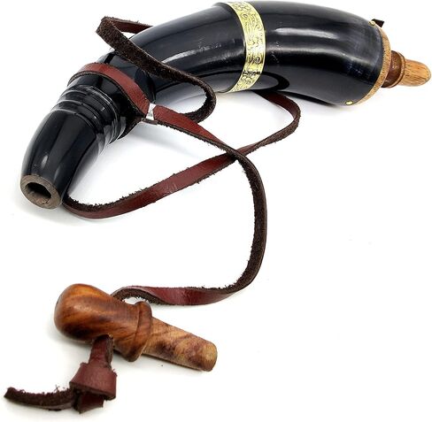 5MoonSun5's Hand Carved Powder Horn with Leather Strap and Brass ring for Civil War Re-Enactment Colonial Black Powder Civil War Repro Revolutionary - Mountain Man in Kuwait