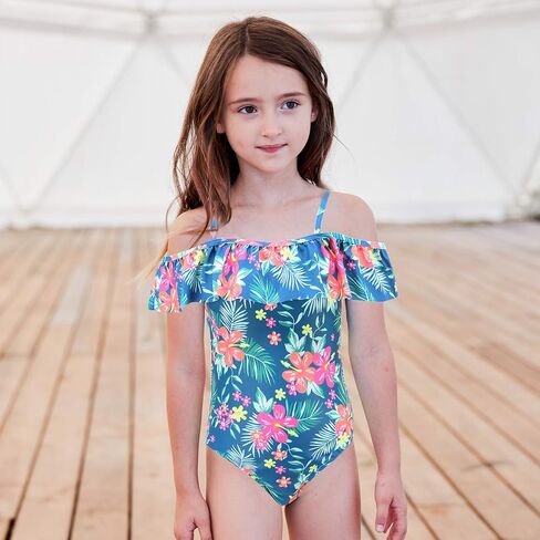 Zestonie Girls One Piece Swimsuits Off Shoulder Bathing Suit for Kids Hawaiian Swimwear 3-16 Years in Saudi Arabia