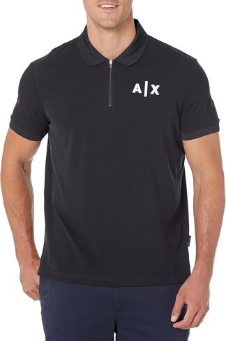 A｜X ARMANI EXCHANGE Men's Regular Cotton Pique Classic Ax Logo Zip Polo in Saudi Arabia