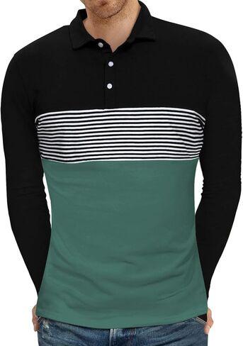 قمصان بولو بأكمام قصيرة للرجال من YTD، قمصان قطنية مخططة بقصة ضيقة وألوان متباينة in Kuwait