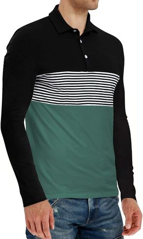 قمصان بولو بأكمام قصيرة للرجال من YTD، قمصان قطنية مخططة بقصة ضيقة وألوان متباينة in Kuwait