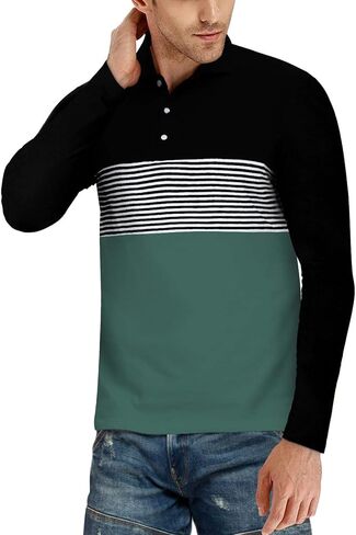 قمصان بولو بأكمام قصيرة للرجال من YTD، قمصان قطنية مخططة بقصة ضيقة وألوان متباينة in Kuwait