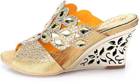 Unicoratha Women's Rhombus Shaped with Crystal Rhinestones Slip on Party Dress Wedge Sandals in Saudi Arabia
