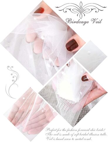 Barogirl White Birdcage Veil Short Wedding Veil Soft with Comb Bridal Headwear for Women in Saudi Arabia