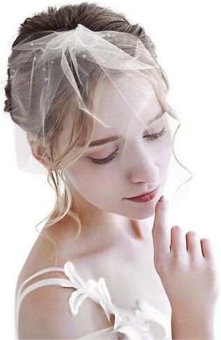 Barogirl White Birdcage Veil Short Wedding Veil Soft with Comb Bridal Headwear for Women in Saudi Arabia
