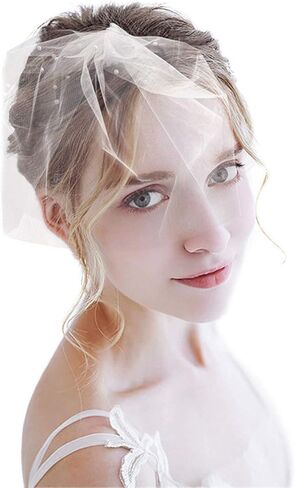 Barogirl White Birdcage Veil Short Wedding Veil Soft with Comb Bridal Headwear for Women in Saudi Arabia