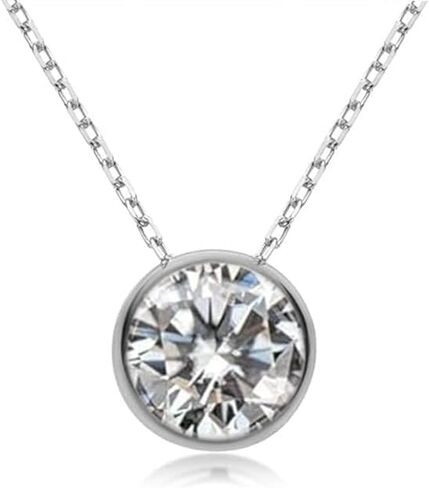 FACETS JEWELS 7.00 MM 1.20 Carat Round Cut Full White Moissanite Diamond Necklace 18'' Inch Adjustable Chain Necklace Pendants for Women in 925 Sterling Silver Gold Plated in Kuwait