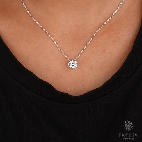 FACETS JEWELS 7.00 MM 1.20 Carat Round Cut Full White Moissanite Diamond Necklace 18'' Inch Adjustable Chain Necklace Pendants for Women in 925 Sterling Silver Gold Plated in Kuwait