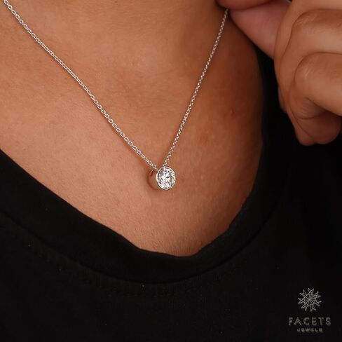 FACETS JEWELS 7.00 MM 1.20 Carat Round Cut Full White Moissanite Diamond Necklace 18'' Inch Adjustable Chain Necklace Pendants for Women in 925 Sterling Silver Gold Plated in Kuwait