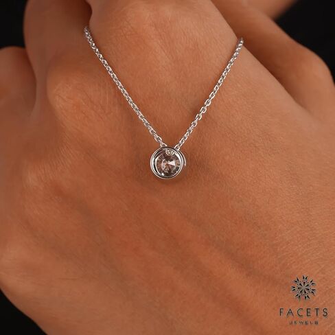 FACETS JEWELS 7.00 MM 1.20 Carat Round Cut Full White Moissanite Diamond Necklace 18'' Inch Adjustable Chain Necklace Pendants for Women in 925 Sterling Silver Gold Plated in Kuwait