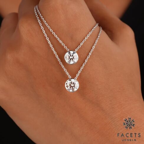 FACETS JEWELS 7.00 MM 1.20 Carat Round Cut Full White Moissanite Diamond Necklace 18'' Inch Adjustable Chain Necklace Pendants for Women in 925 Sterling Silver Gold Plated in Kuwait