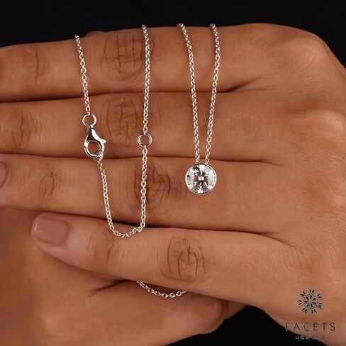 FACETS JEWELS 7.00 MM 1.20 Carat Round Cut Full White Moissanite Diamond Necklace 18'' Inch Adjustable Chain Necklace Pendants for Women in 925 Sterling Silver Gold Plated in Kuwait