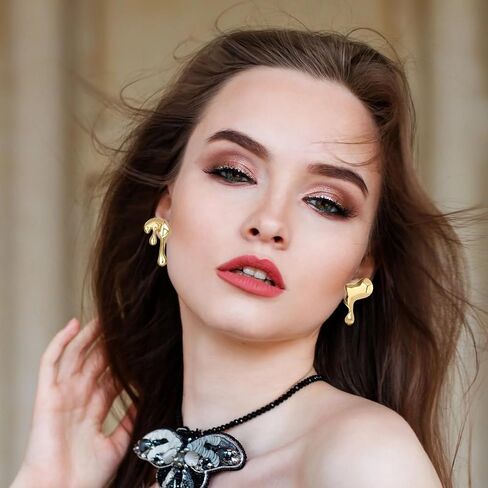 Irregular Waterdrop Earrings,Asymmetrical Drop Earrings Vintage Exaggerated Melting Liquid Gold Statement Earrings for Women Girls in Kuwait