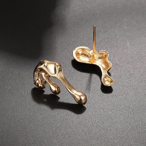 Irregular Waterdrop Earrings,Asymmetrical Drop Earrings Vintage Exaggerated Melting Liquid Gold Statement Earrings for Women Girls in Kuwait