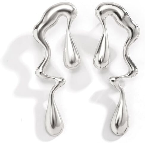 Irregular Waterdrop Earrings,Asymmetrical Drop Earrings Vintage Exaggerated Melting Liquid Gold Statement Earrings for Women Girls in Kuwait