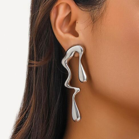 Irregular Waterdrop Earrings,Asymmetrical Drop Earrings Vintage Exaggerated Melting Liquid Gold Statement Earrings for Women Girls in Kuwait