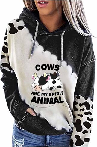 kevazingo Women's Cute Hoodie Cow Print Plus Size Hoodie for Women Pullover Top Long Sleeve Sweatshirts with Pockets in Saudi Arabia