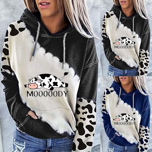 kevazingo Women's Cute Hoodie Cow Print Plus Size Hoodie for Women Pullover Top Long Sleeve Sweatshirts with Pockets in Saudi Arabia