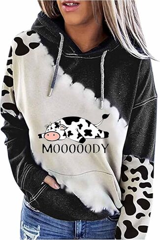kevazingo Women's Cute Hoodie Cow Print Plus Size Hoodie for Women Pullover Top Long Sleeve Sweatshirts with Pockets in Saudi Arabia