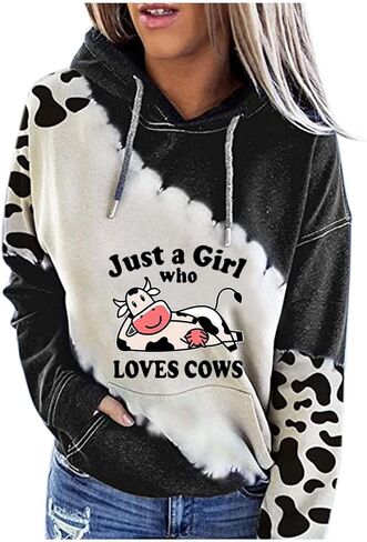 kevazingo Women's Cute Hoodie Cow Print Plus Size Hoodie for Women Pullover Top Long Sleeve Sweatshirts with Pockets in Saudi Arabia