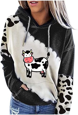kevazingo Women's Cute Hoodie Cow Print Plus Size Hoodie for Women Pullover Top Long Sleeve Sweatshirts with Pockets in Saudi Arabia