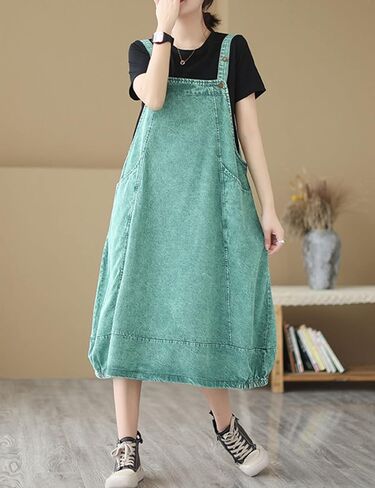 فستان نسائي عتيق كاجوال بحزام من Oaovo وتنورات فضفاضة من قماش الدنيم in Kuwait