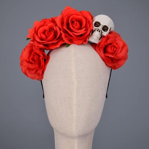 DreamLily Day of the dead Headpiece Red Rose skull Flower Crown Costume NC24 in Kuwait