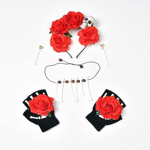 DreamLily Day of the dead Headpiece Red Rose skull Flower Crown Costume NC24 in Kuwait