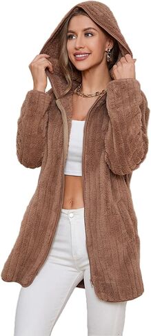 LY VAREY LIN Womens Fuzzy Fleece Sherpa Jacket Zip Up Hooded Cardigans with Pockets in Kuwait