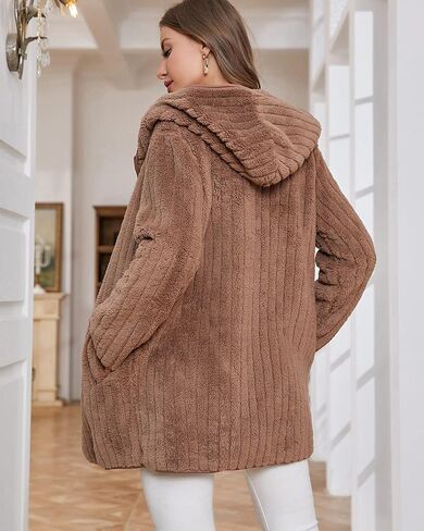 LY VAREY LIN Womens Fuzzy Fleece Sherpa Jacket Zip Up Hooded Cardigans with Pockets in Kuwait