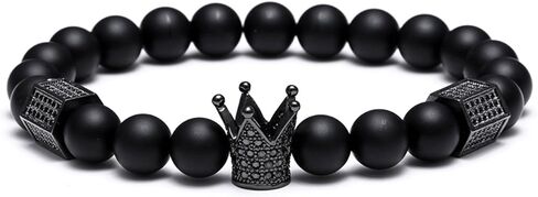 سوار King Crown باللون الأسود غير اللامع 8 مم خرز من الحجر الطبيعي مجموعة شقرا هدية ريكي للرجال والنساء in Kuwait