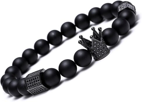 سوار King Crown باللون الأسود غير اللامع 8 مم خرز من الحجر الطبيعي مجموعة شقرا هدية ريكي للرجال والنساء in Kuwait