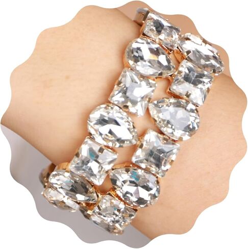 YERTTER Punk الطبقات الملونة قطرة مربعة كريستال لمط سوار الهيب هوب سوار كامل الماس اليد لمط سوار مرن الإسورة للمراهقات الفتيات النساء in Kuwait