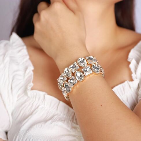 YERTTER Punk الطبقات الملونة قطرة مربعة كريستال لمط سوار الهيب هوب سوار كامل الماس اليد لمط سوار مرن الإسورة للمراهقات الفتيات النساء in Kuwait