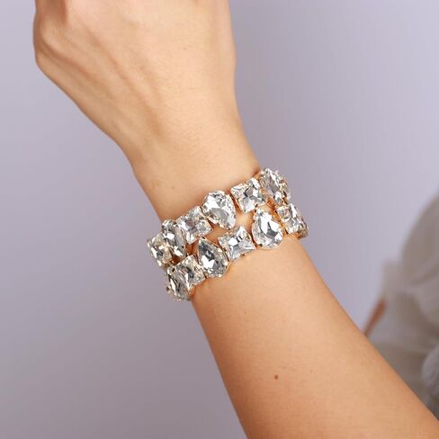 YERTTER Punk الطبقات الملونة قطرة مربعة كريستال لمط سوار الهيب هوب سوار كامل الماس اليد لمط سوار مرن الإسورة للمراهقات الفتيات النساء in Kuwait