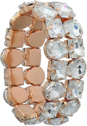 YERTTER Punk الطبقات الملونة قطرة مربعة كريستال لمط سوار الهيب هوب سوار كامل الماس اليد لمط سوار مرن الإسورة للمراهقات الفتيات النساء in Kuwait