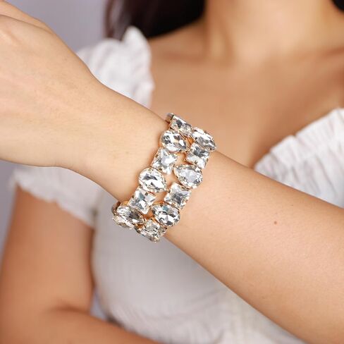 YERTTER Punk الطبقات الملونة قطرة مربعة كريستال لمط سوار الهيب هوب سوار كامل الماس اليد لمط سوار مرن الإسورة للمراهقات الفتيات النساء in Kuwait