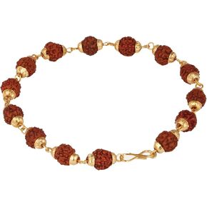 Heliwale 5 Mukhi Rudraksha 6mm 14 Beads Bracelet with Golden Cup Fancy Jewellery Spirituality & Religion Girls/Boys/Men/Women Gift in Saudi Arabia