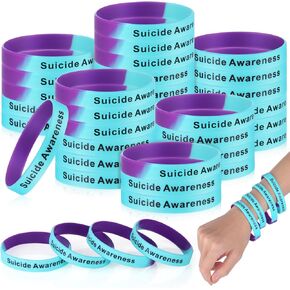 Syhood 100 Pcs Suicide Prevention Awareness Wristband Bracelet Purple Blue Silicone Suicide Prevention Wristband Unisex Size Stretch Suicide Awareness Bracelets for Women Men Teen, Silicone, no in Kuwait