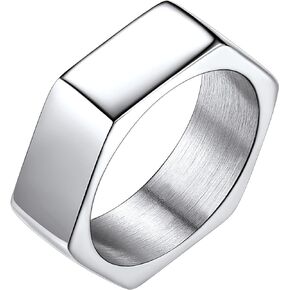 خواتم رجالي من Richsteel، خاتم هندسي سداسي للرجال بعرض 7 مم من الفولاذ المقاوم للصدأ للنساء، مقاس 7-14 in Kuwait