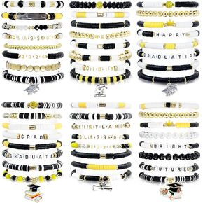 yesaior48 Pcs Surfer Heishi Bracelets Clay Beaded Bracelet Stackable Rainbow Friendship Preppy Bracelets Beach Summer Jewelry for Women Girl (Graduation) in Kuwait