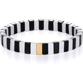 Enamel Tile Bracelets for Women Multicolored Tile Bead Stretch Bracelets Elastic Stackable Strip Colorblock Strand Bangle Bracelets Summer Party Gifts