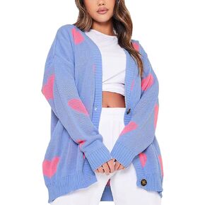 سترة صوفية فضفاضة بأكمام طويلة للنساء Y2K ورقبة على شكل حرف V محبوكة وأزرار وسترات علوية in Kuwait