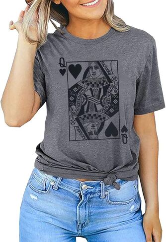 Queen of Hearts T-Shirt for Women Funny Vintage Graphic Tees Cool Cute Queen Tee Casual Short Sleeve Tops Shirts in Kuwait