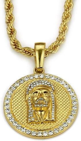 Disc Carved Jesus Pendant Necklace Twist Chain for Men Boys,Exquisite Craftsmanship Round Necklace 18K Gold Plated Iced Out Bling Face Charm Necklace,Hip Hop Jewelry Gifts in Saudi Arabia
