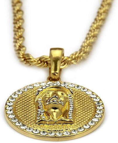 Disc Carved Jesus Pendant Necklace Twist Chain for Men Boys,Exquisite Craftsmanship Round Necklace 18K Gold Plated Iced Out Bling Face Charm Necklace,Hip Hop Jewelry Gifts in Saudi Arabia