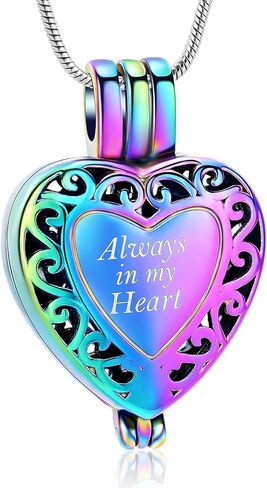 zeqingjw Hollow Heart Urn Necklace for Ashes Always in My Heart Cremation Jewelry Memorial Locket Pendant Jar Keepsake Necklace Gift in Saudi Arabia