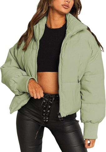 يانيو جاكيتات منتفخة كاجوال مبطنة بسحاب كامل وقبة قائمة واكمام طويلة للنساء in Kuwait